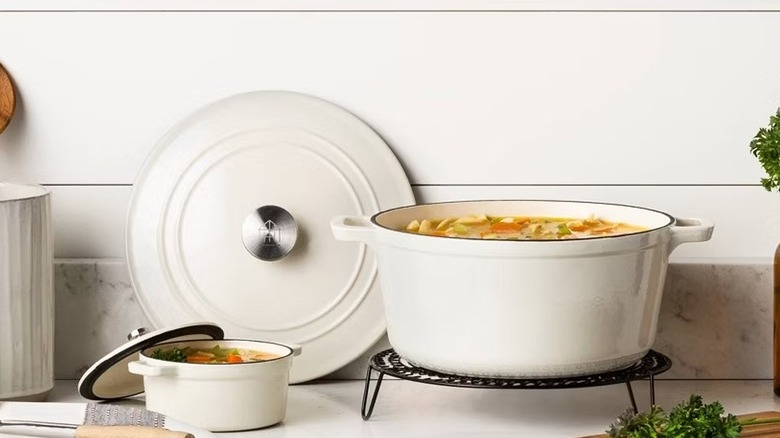 White Hearth & Hand with Magnolia dutch oven with soup inside