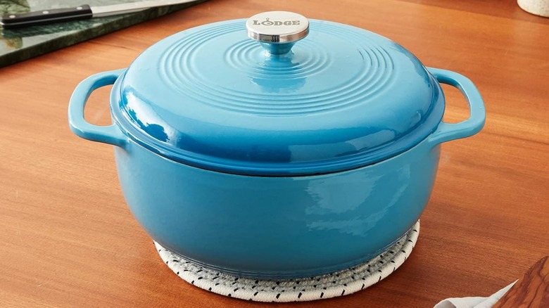 Blue Lodge Dutch oven on a table