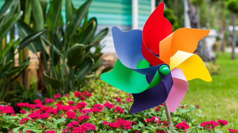 Close up of pinwheel in garden