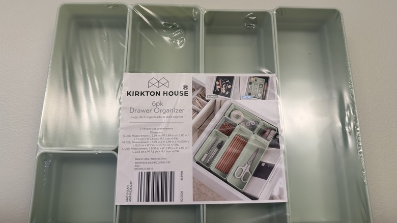Aldi drawer organizer in shrink wrap