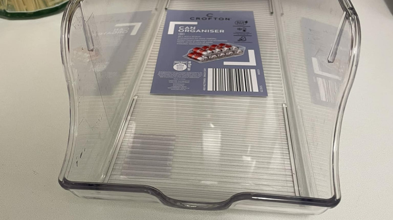 Close-up of can organizer on counter