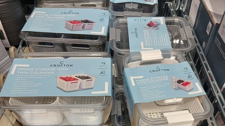 Close up of Aldi's Fridge Storage with Twin Colander