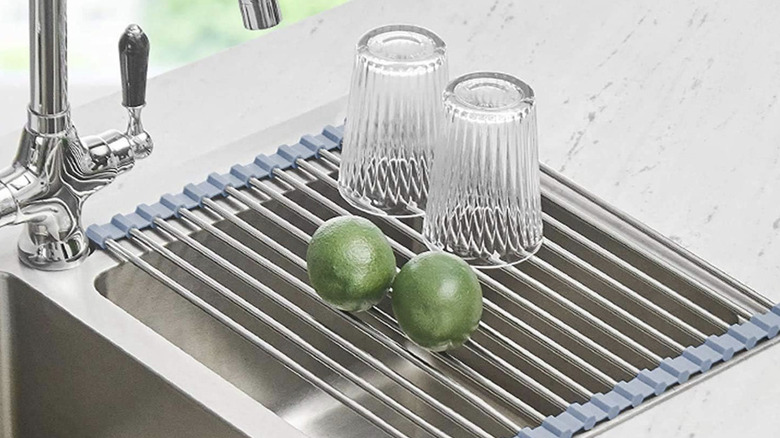 Dish drying rack over sink