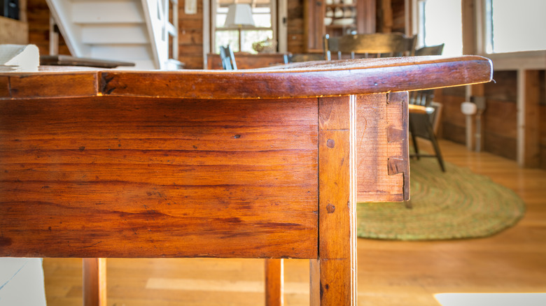 An antique table with dovetail joinery