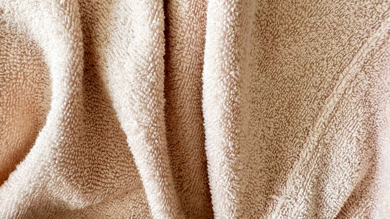 Close-up of pink textured terry cloth towel