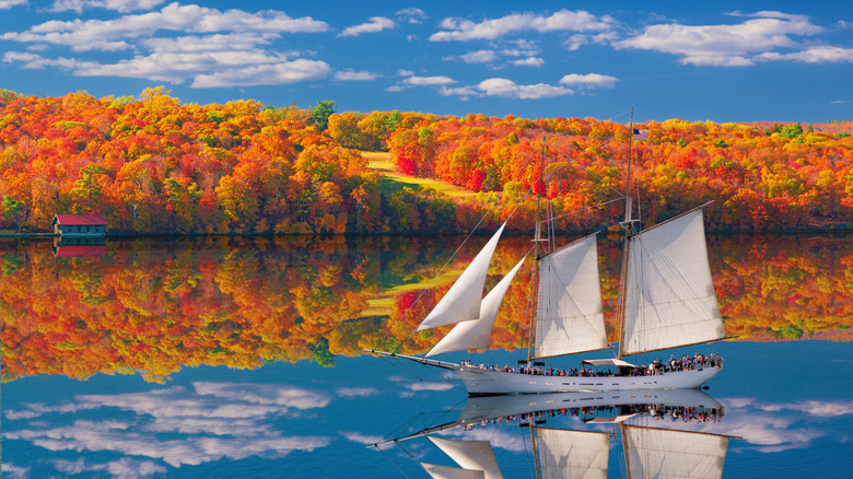 Hudson River and Clear Blue Sky in Background, Hyde Park, Dutchess County, Hudson Valley, New York