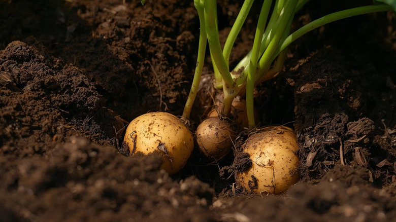 close up of turnips growing in soil