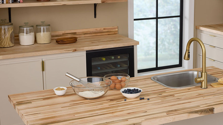 Maple wood butcher block countertops and island