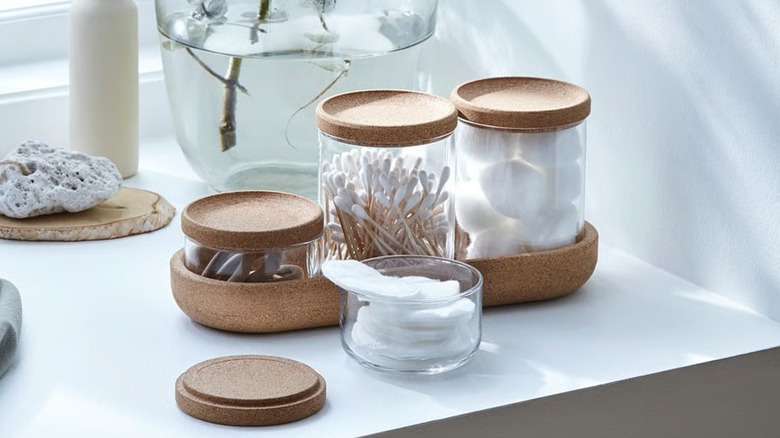 SAXBORGA jar with lid and tray holding swabs and cotton balls