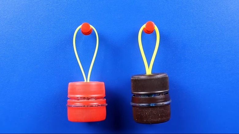 zip tie hanging bottle caps