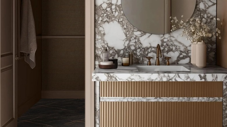 Breccia veining on bathroom counter