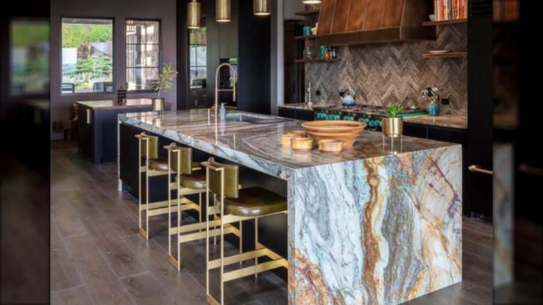 Blue-and-copper thick-veined marble counter