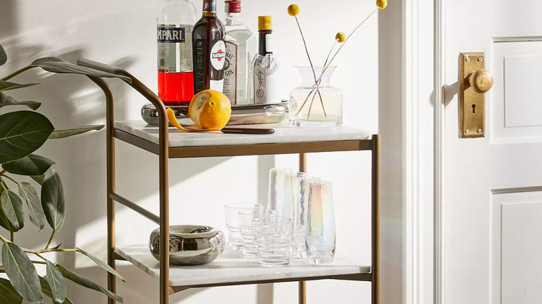 marble and brass bar cart