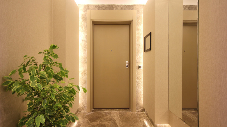 brown marble hallway by door