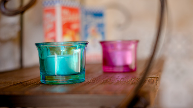 blue and pink tealight holders