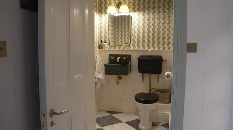 Bathroom with French cottage decorative elements