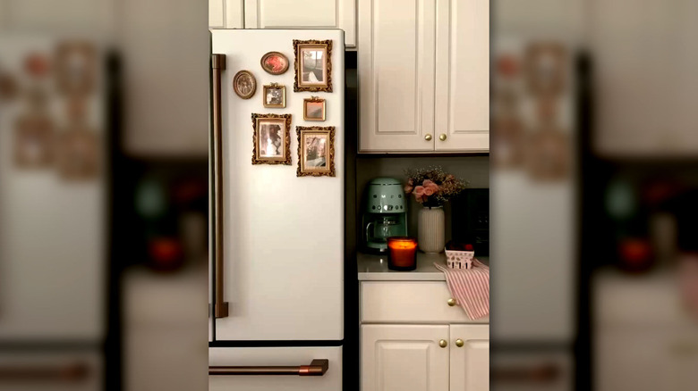Fridge with framed photos