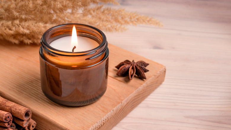 A lit jar candle