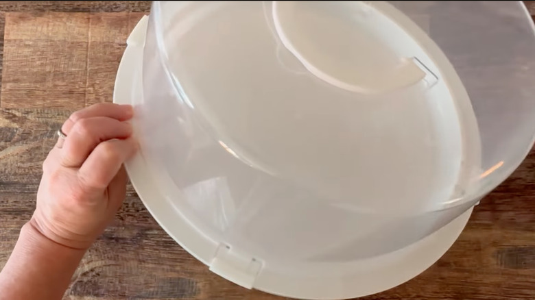 plastic cake container on table
