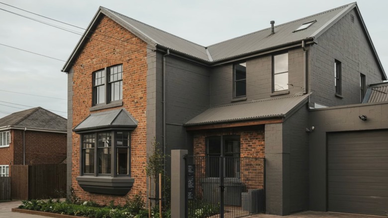 Brick home with walls painted in gray