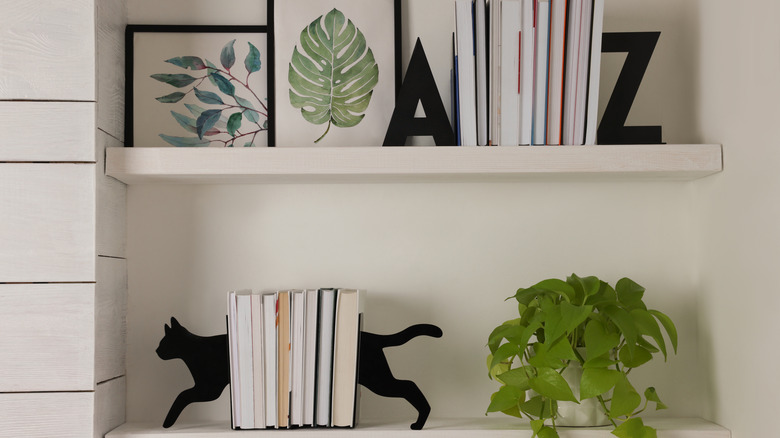 Bookends on a bookshelf