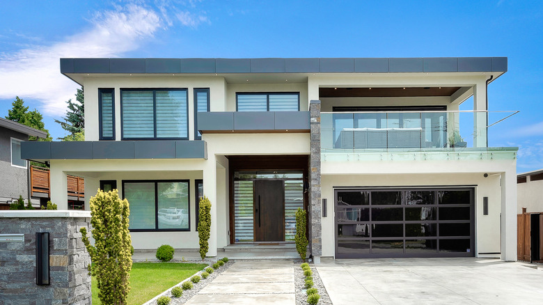 Modern home with stone accent