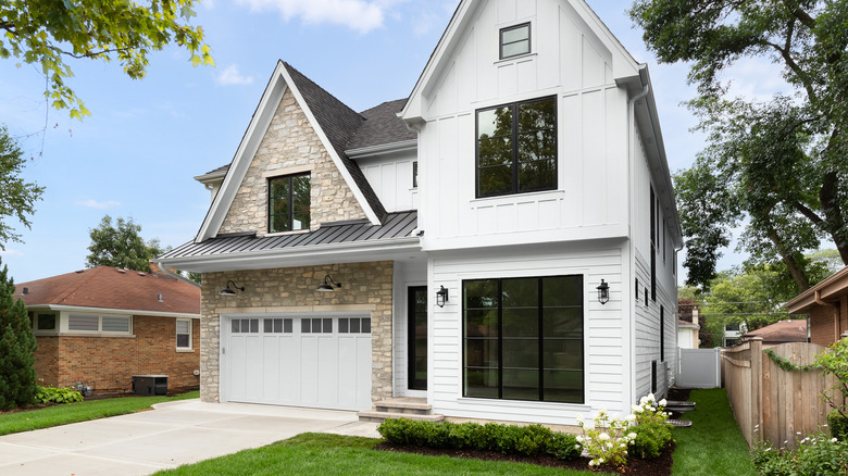 Stone around garage area