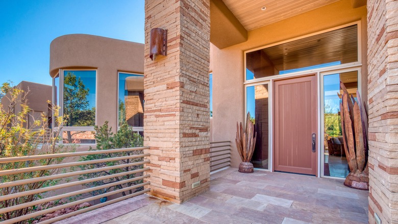 Neutral tone stone exterior pillars