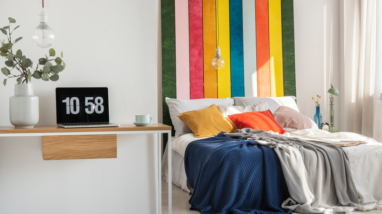 Rainbow striped headboard