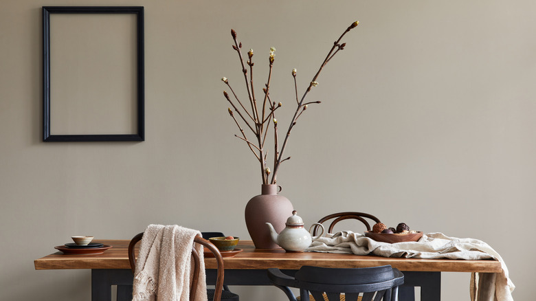 dining room table with vase