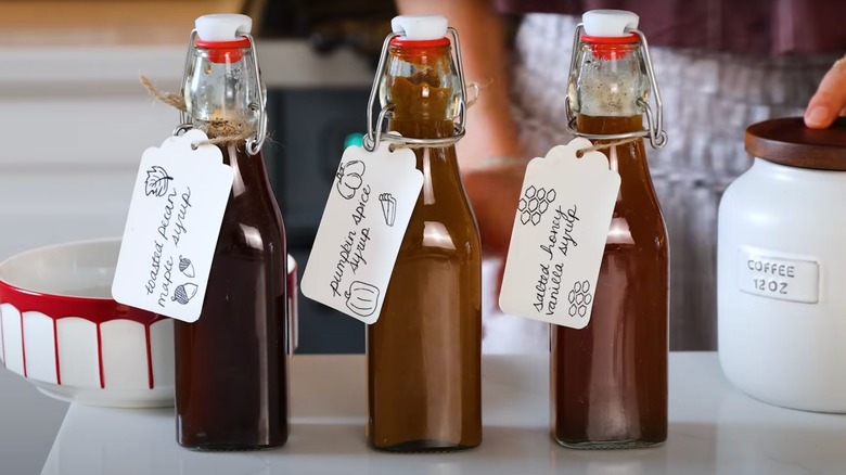 Coffee syrups in glass bottles