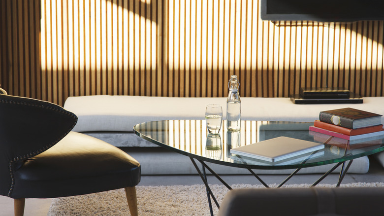 glass coffee table in a modern living room