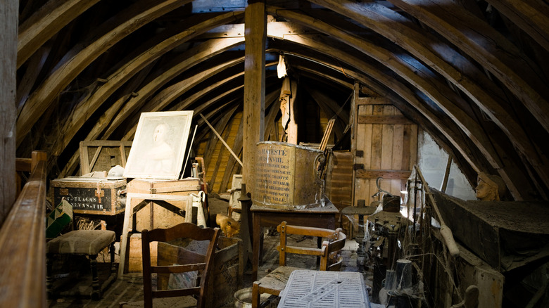 Old items in dusty attic