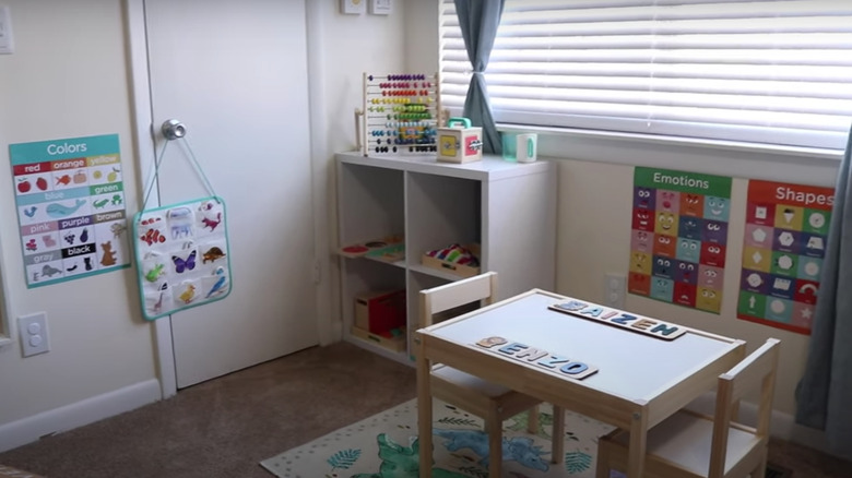 white classroom setup in corner