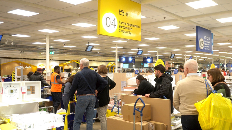 Shoppers in line at IKEA checkout