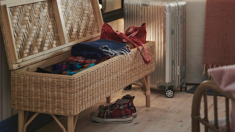 Entryway IKEA wooden bench with extra storage
