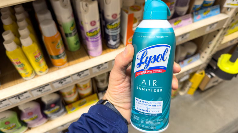 a person holding Sanitizer Spray