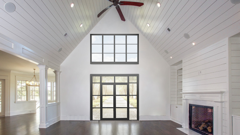 Shiplap on ceiling and walls in a living room