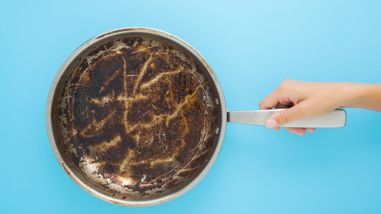 Close up of pan covered in grease