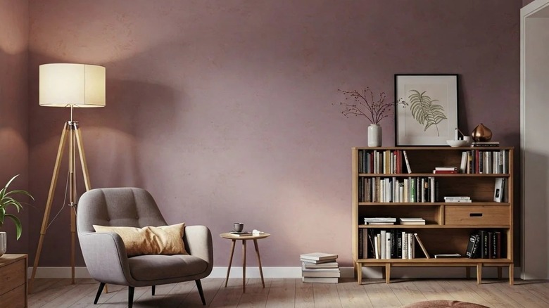 Purple limewash walls in living room
