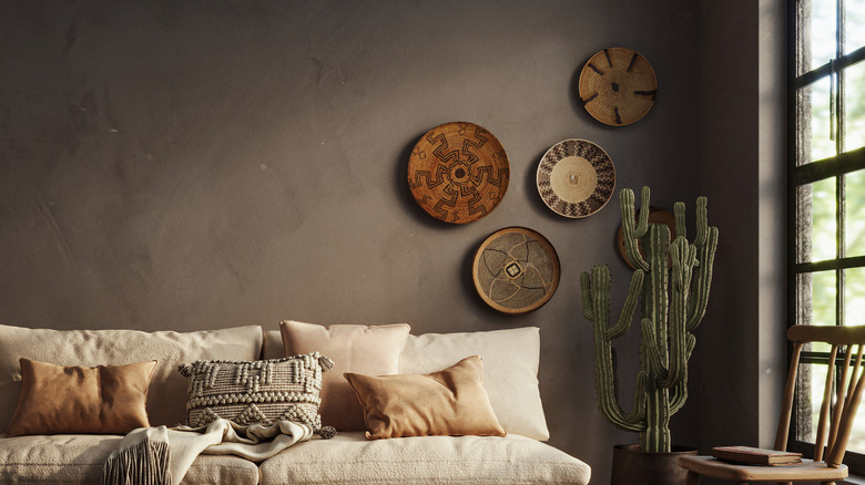 Living room with brown limewash walls