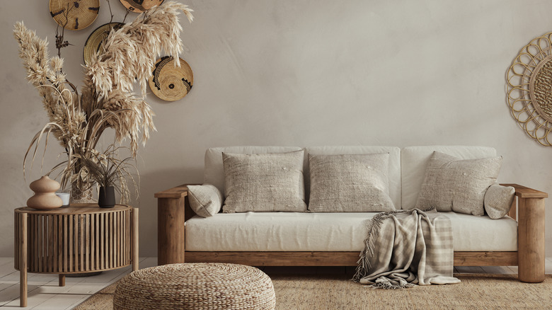 Living room with warm beige limewash walls