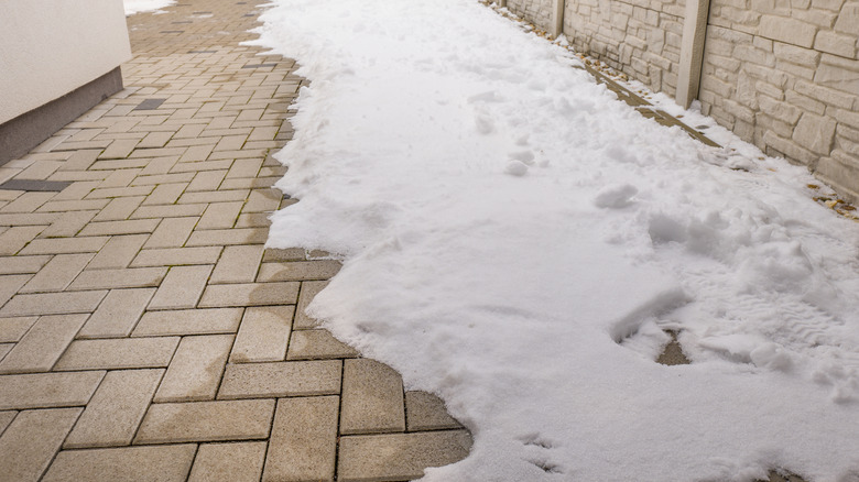 A driveway with snow