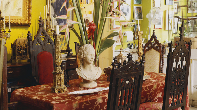 maximalist dining room yellow walls
