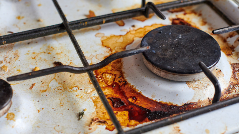 Messy, grease covered stovetop.