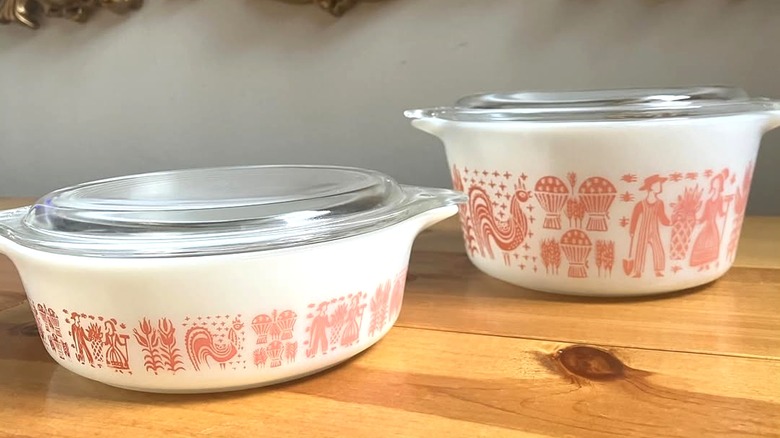 Vintage HTF PINK Amish Butterprint 471 473 casserole Dish with lids