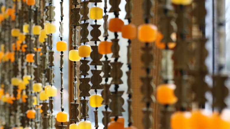 1970s brown and orange beaded curtains