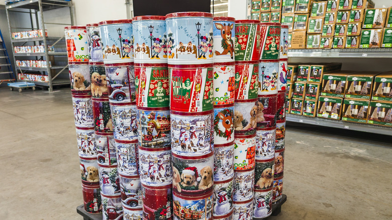 stack of Christmas tins