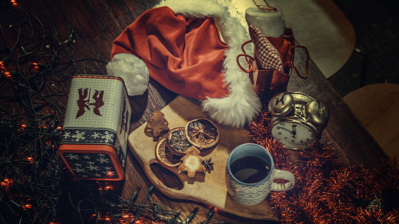 Christmas overlay with Santa hat and tin