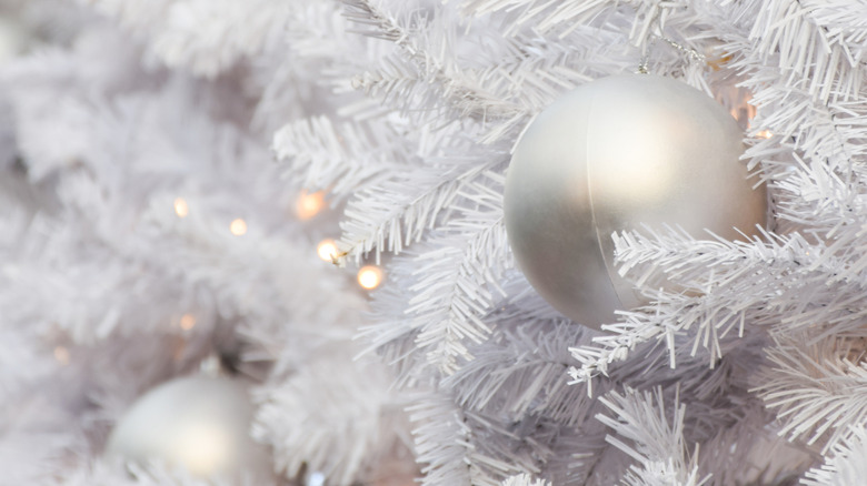 close up of a white Christmas tree